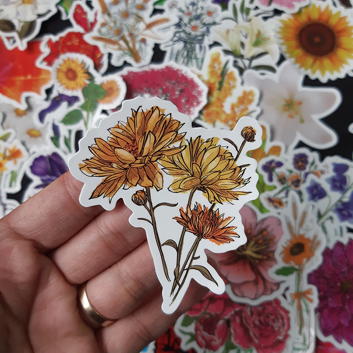 Bộ Sticker dán cao cấp chủ đề BÔNG HOA - FLOWERS - Dùng dán Xe, dán mũ bảo hiểm, dán Laptop