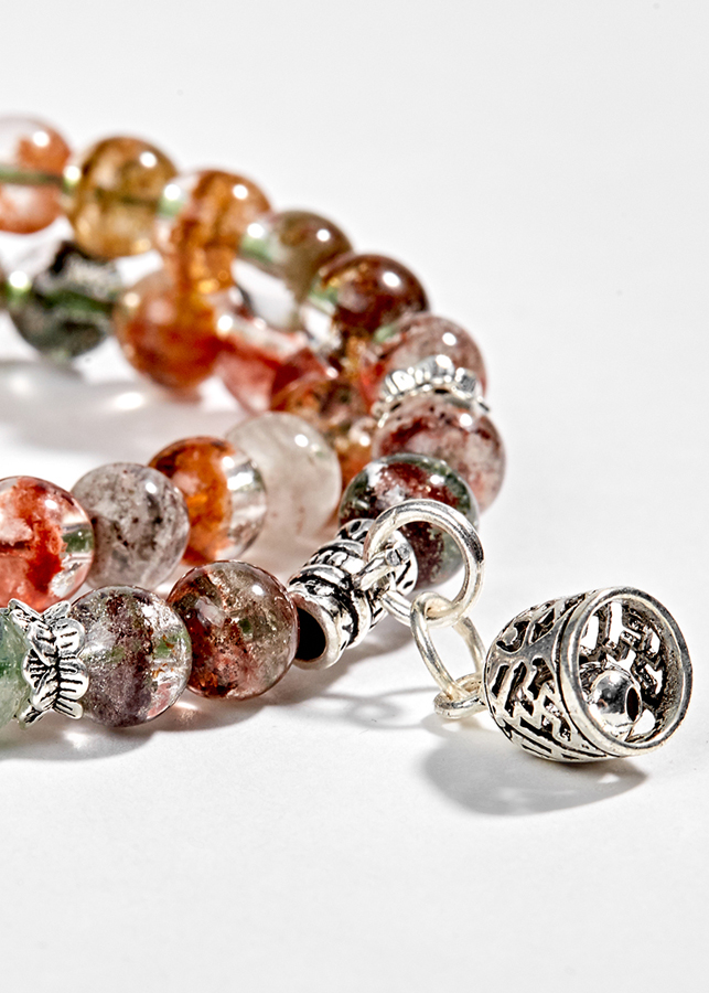Vòng 2 line thạch anh ưu linh đa sắc phối charm chuông bạc Ngọc Quý Gemstones