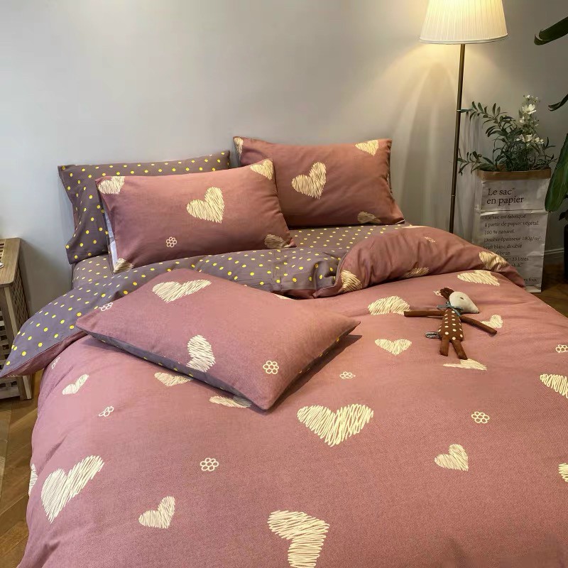 Bộ chăn ga gối cotton LIDACO PL1 - Tim Hồng - TẶNG VỎ GỐI ÔM