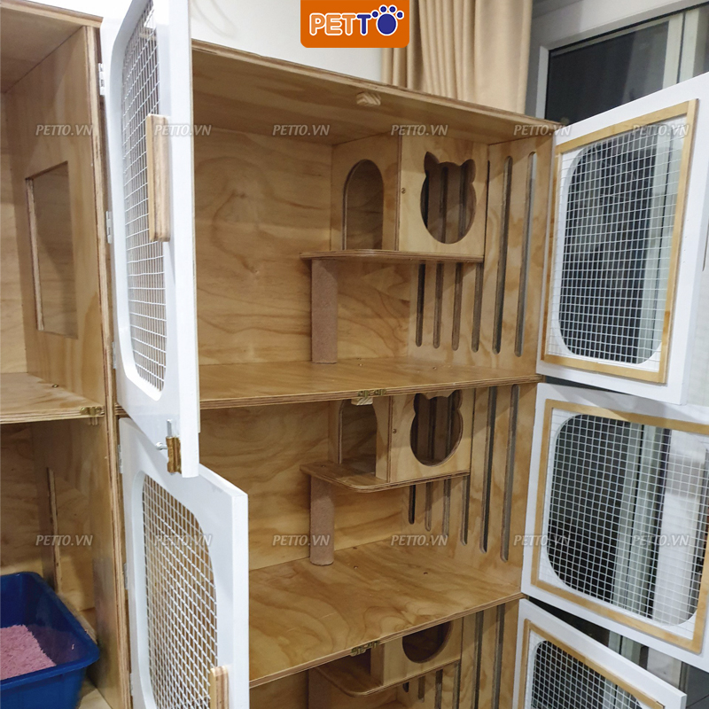 Tủ mèo - tủ nuôi mèo CAO CẤP bằng gỗ thiết kế nhiều ngăn thoáng mát có hộc hình mèo xinh xắn BẢO HÀNH 1 NĂM  CC019