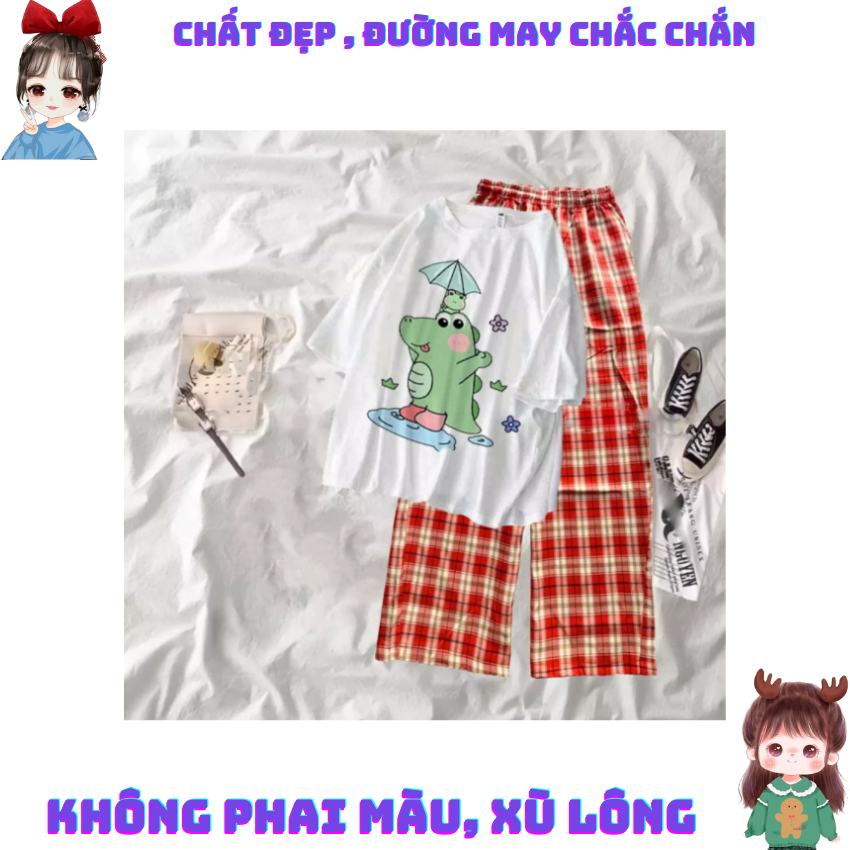 Sét Bộ Nữ SS21, Sét Đồ Nữ Đi Chơi Đẹp In Khủng Long Xanh Cầm Ô