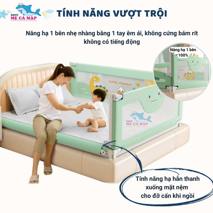 Thanh Chắn Giường Pakey LC1 Bản New Cao 105cm Ống Thép Siêu Dày, Thanh Chắn Giường Thiết Kế Chốt Nâng Cấp Bấm Hạ Dễ Dàng