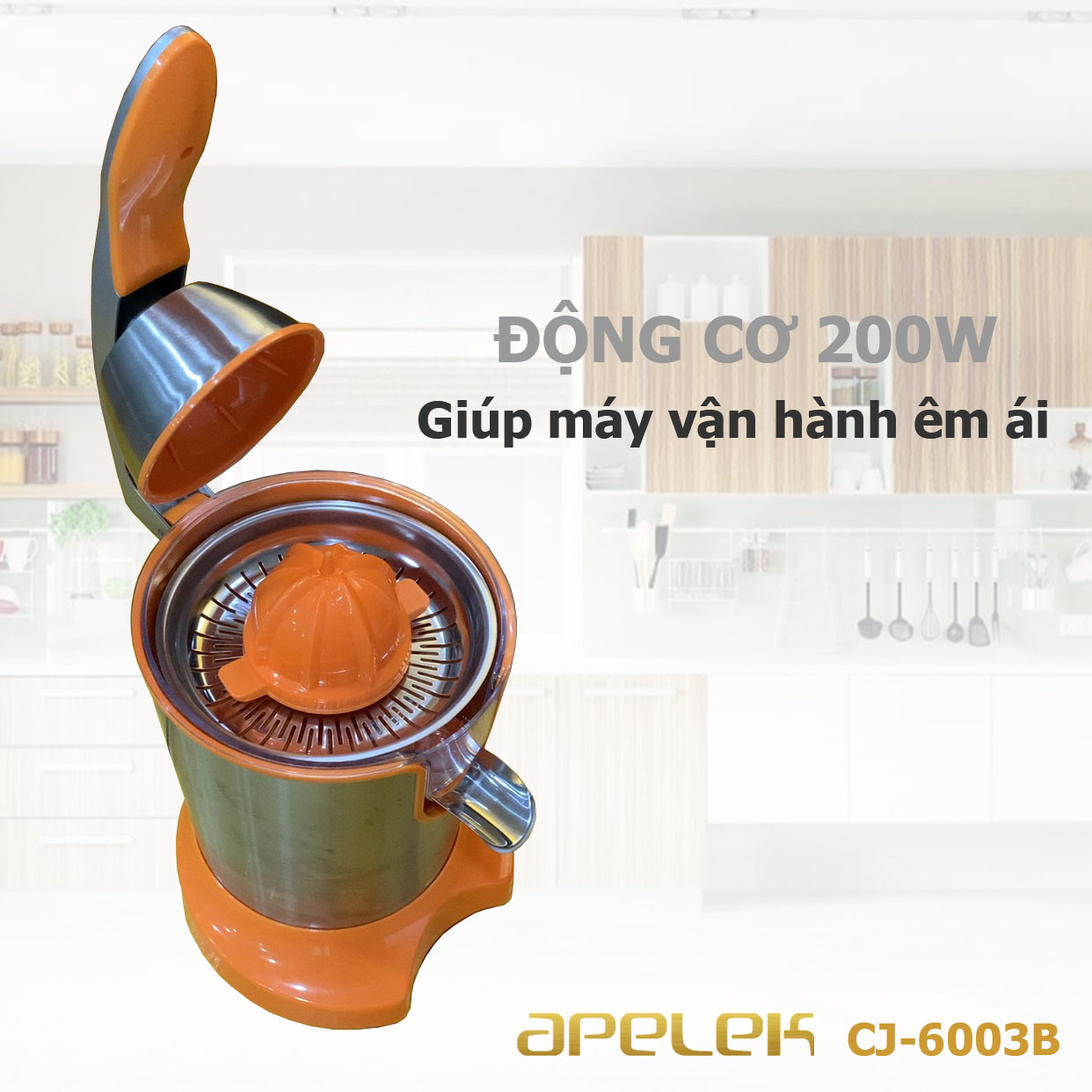 Máy vắt cam APELEK CJ-6003B - Hàng chính hãng - Đầu rót trực tiếp tiện lợi - Công suất 200W mạnh mẽ - Lưới lọc bằng Inox 304 dễ dàng vệ sinh - Tay ép an toàn-  Hai đầu vắt lớn và nhỏ