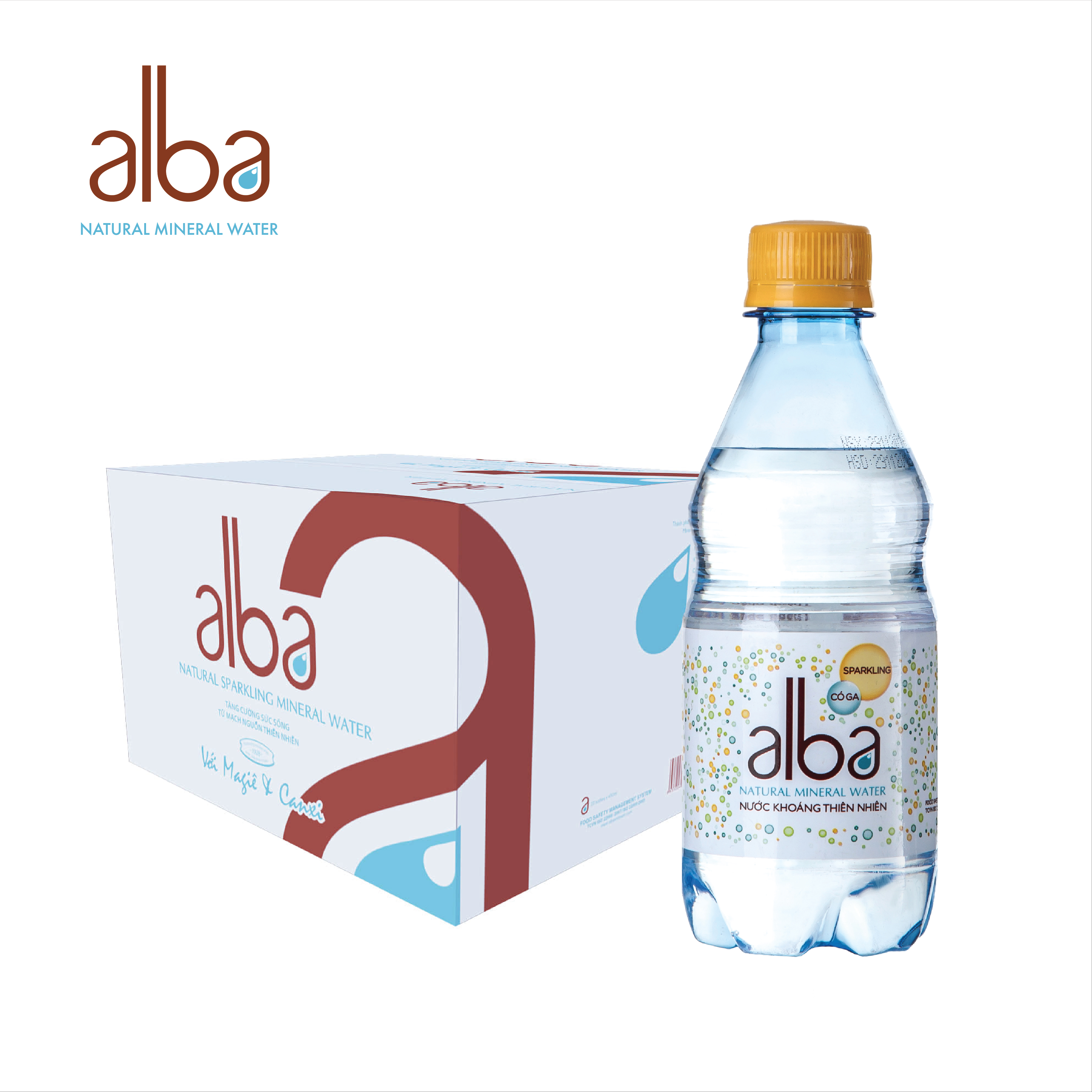Thùng 24 chai Nước khoáng thiên nhiên ALBA có Gas PET 350ml