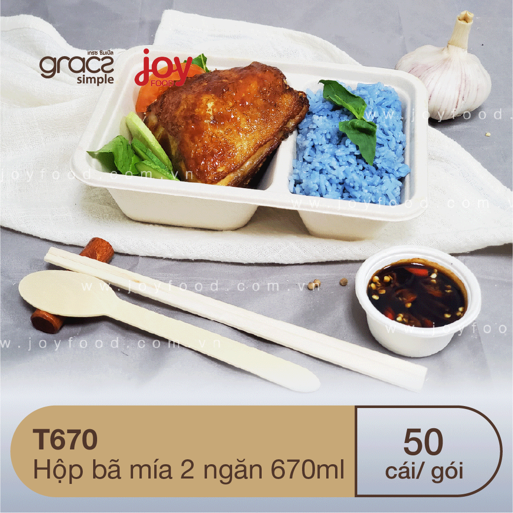 50 hộp bã mía chữ nhật 2 ngăn 670ml