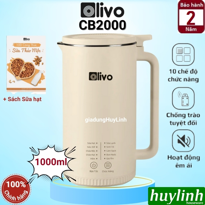 Máy xay nấu sữa hạt mini Olivo CB2000 - Dung tích 1000ml - 10 Chức năng - Hàng chính hãng