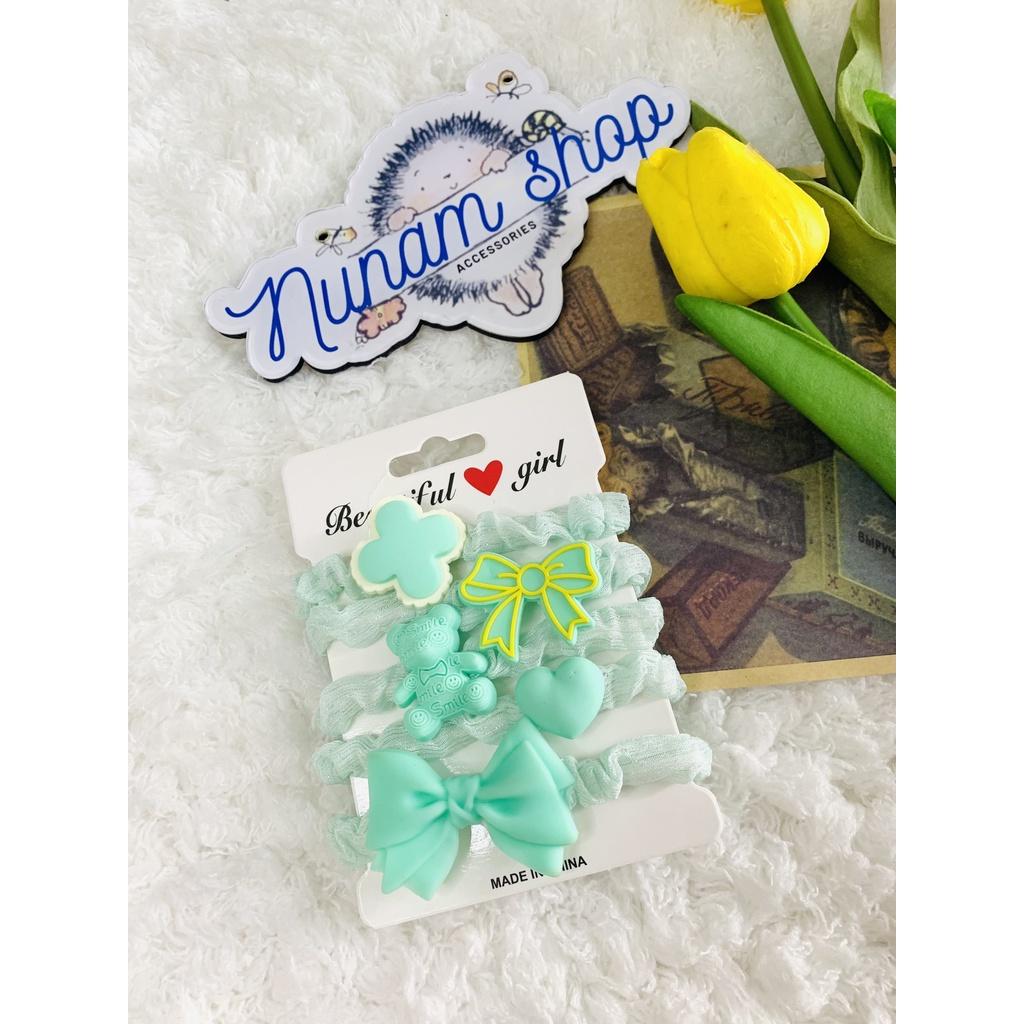 Set 5 dây crunchies buột tóc phối theo màu họa tiết cực trend - Nunam shop đồ cột tóc đẹp, cute, cao cấp