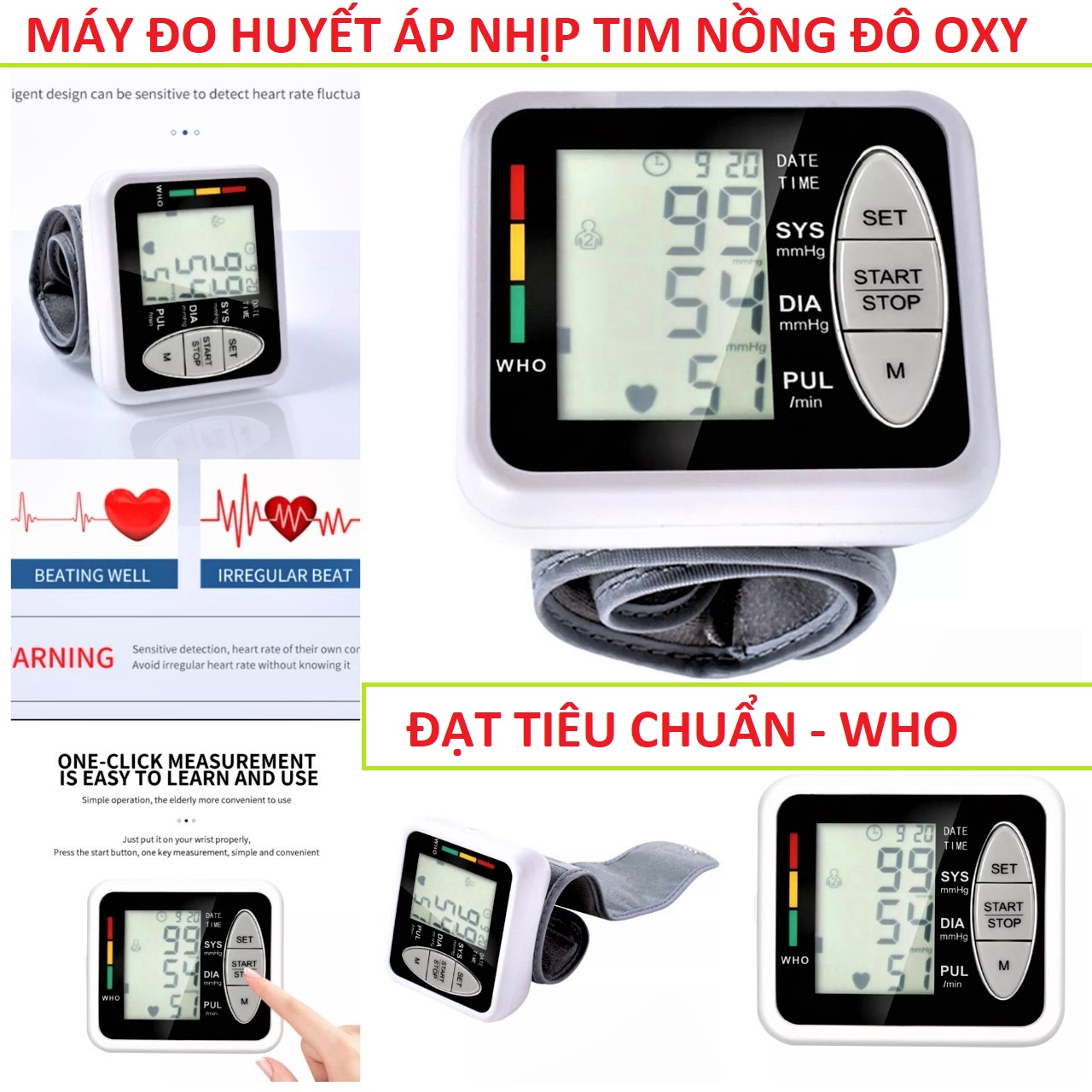 Máy đo huyết áp nhịp tim cổ tay màn hình led điện tử mẫu mới loại tốt siêu chính xác đạt Tiêu chuẩn WHO