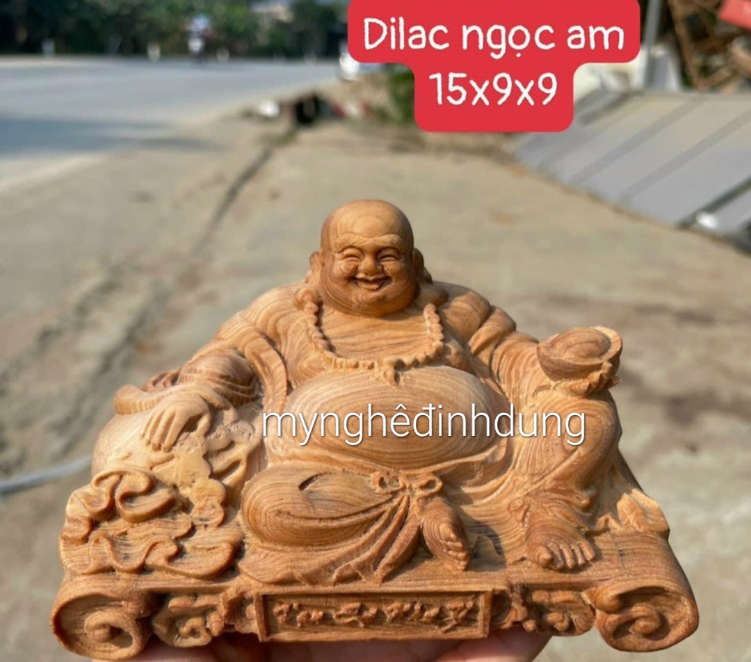 Tượng phật di lặc mini để ôtô ,bàn làm việc ,bàn học ...bằng gỗ ngọc am thơm nức kt 15×9×9cm