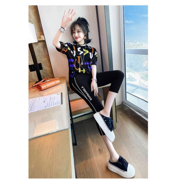 Đồ bộ lửng nữ thời trang họa tiết chữ style thun cotton 100% cao cấp