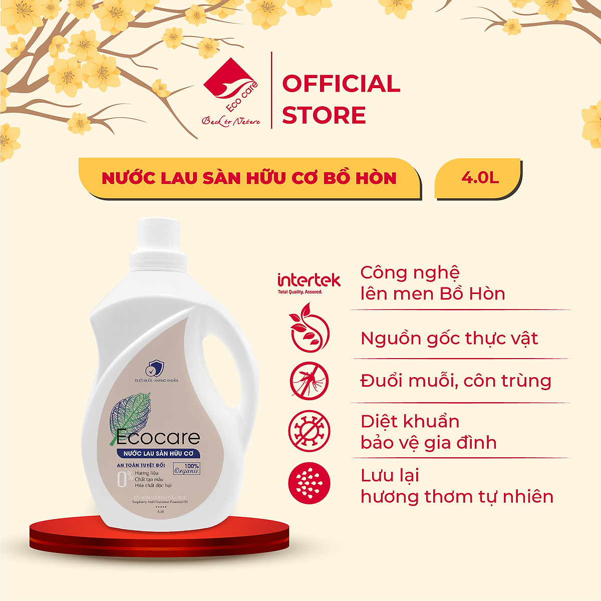 Nước lau sàn Hữu cơ đuổi muỗi hương Quế 4000ml thương hiệu Ecocare