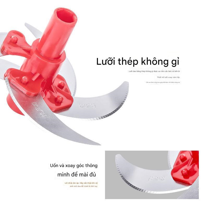 Máy cắt thái rau củ, xay thịt bằng tay K1885 đa chức năng cối lớn 2,5L, lưỡi dao inox 5 cánh, 3 tốc độ, thái sợi, thái lát, trộn, máy trộn bột - Hàng nhập khẩu