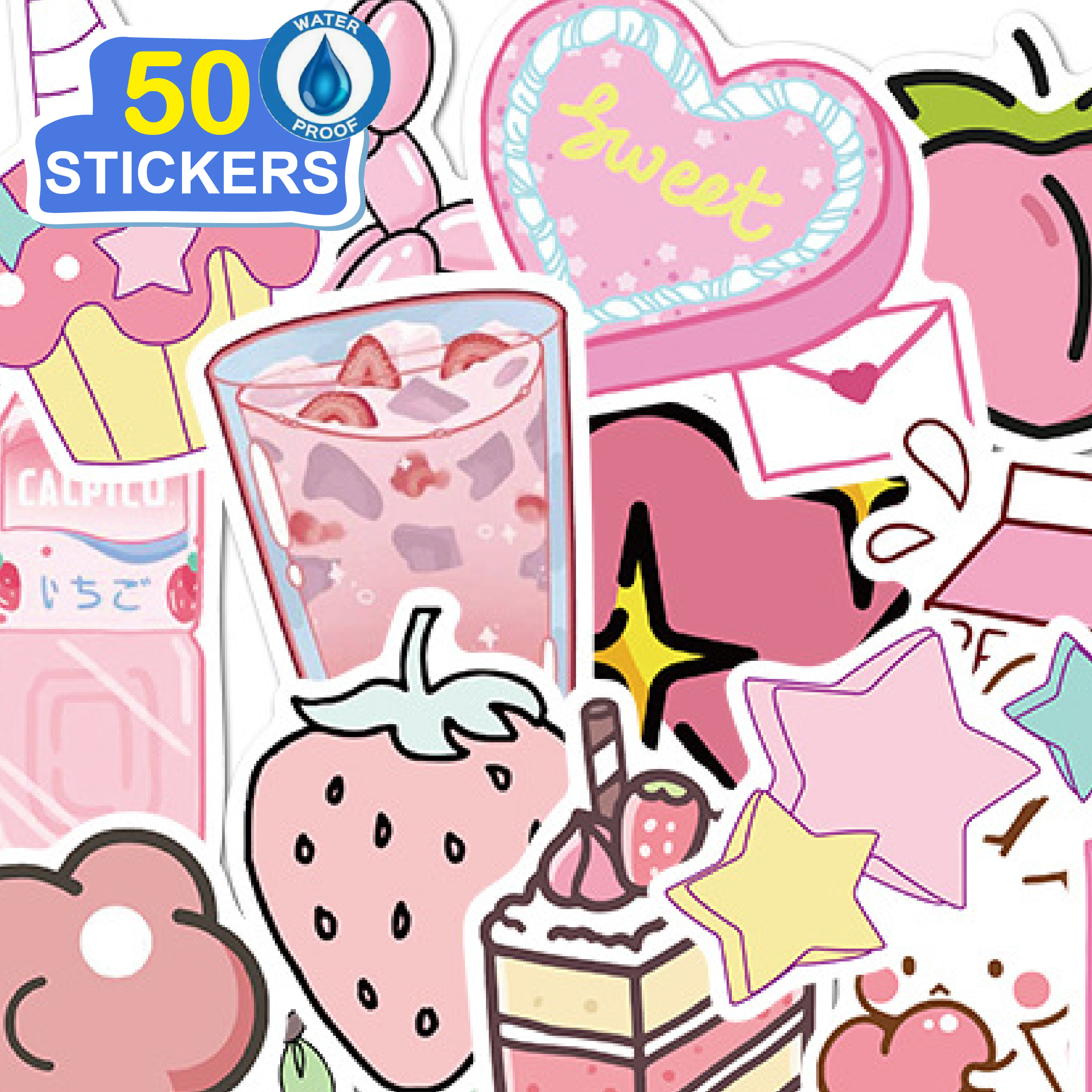 50 Stickers Cô gái màu hồng -Giấy Hình dán dễ thương hoạt hình trang trí laptop, điện thoại, ipad, cốc nước, sổ tay, vali du lịch, scooter, ván trược - Chống thấm nước