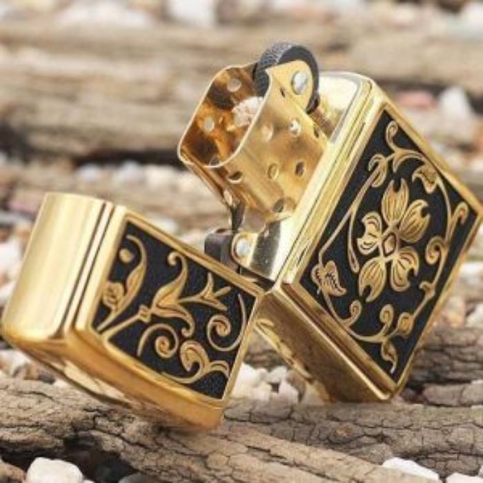 Bật Lửa Zippo Gold Floral Flush Emblem Brushed Brass Chính Hãng Usa