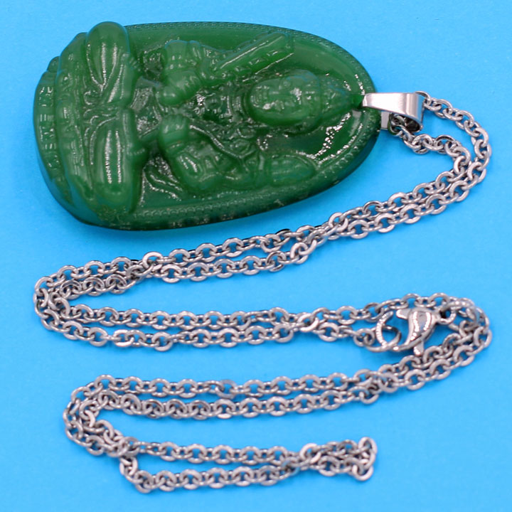 Dây chuyền mặt Hư Không Tạng bồ tát - thạch anh xanh 5cm DITTXN6 - dây inox - tuổi Sửu, Dần