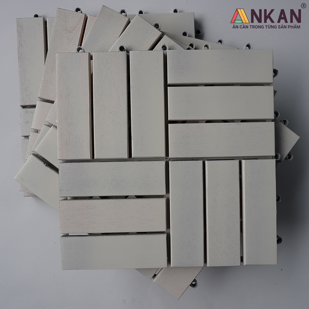 Sàn Gỗ Lót Ban Công Thương Hiệu ANKAN Màu Trắng Snow, Vỉ Gỗ Lót Sàn Dùng Để Lót Sân Vườn, Nhà Tắm, Phòng Spa, Có Phủ PU, Siêu Bền, Chống Thấm, Chống Trơn Trượt, Tiêu Chuẩn Xuất Khẩu (10 Vỉ) - Hàng Chính Hãng