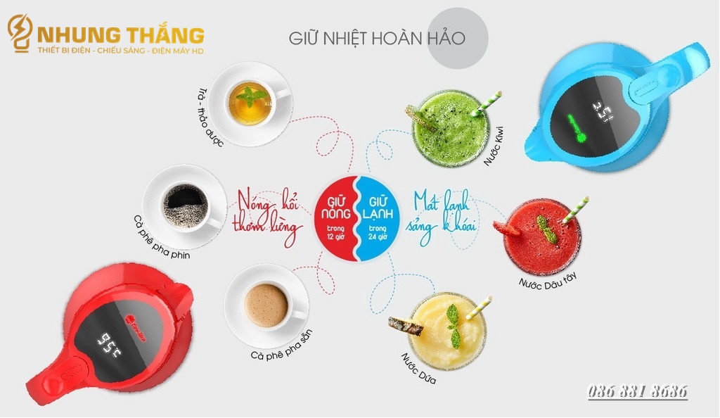 Phích Giữ Nhiệt Rạng Đông 1542N3.E - Dung Tích 1.5L - Hiển Thị Nhiệt Độ Thông Minh - Màu Random- Có Video