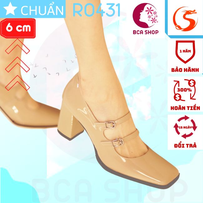 Giày cao gót nữ 6p RO431 ROSATA tại BCASHOP có 2 quai khóa gài có thể biến tấu các kiểu khác nhau - màu da bò