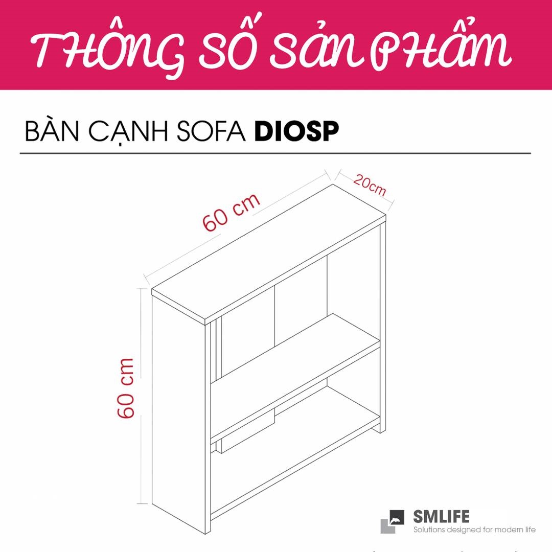 Bàn gỗ cạnh Sofa hiện đại SMLIFE Diosps | Gỗ MDF dày 17mm chống ẩm | D60xR20xC60cm - Màu