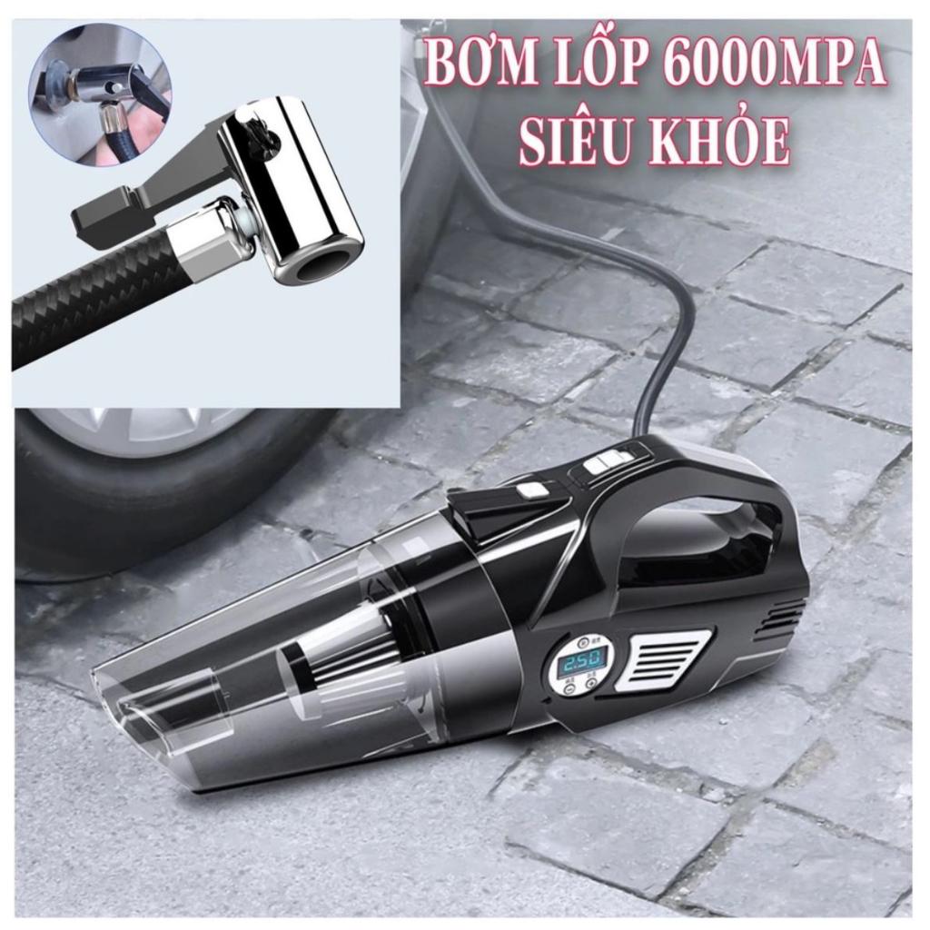 Máy hút bụi sạc điện đa năng 4 IN 1 - hút bụi, bơm, đo áp suất lốp, đèn pin cho xe ô tô