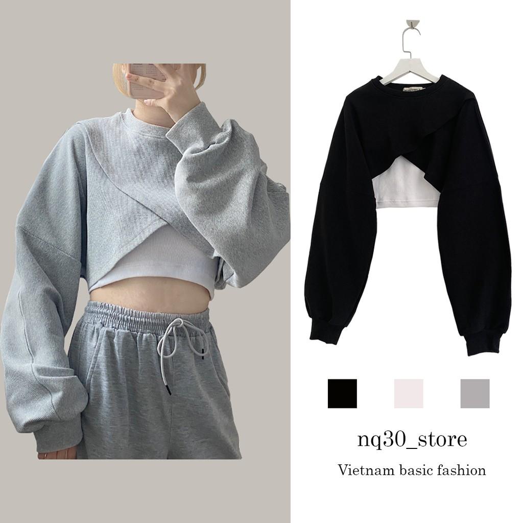 Áo Croptop Tay Dài Form Rộng Nữ Ullzang, Áo Croptop Dài Tay NQ30store Unisex