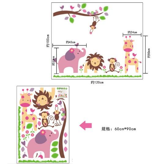 Decal Dán Tường Vườn thú voi hồng