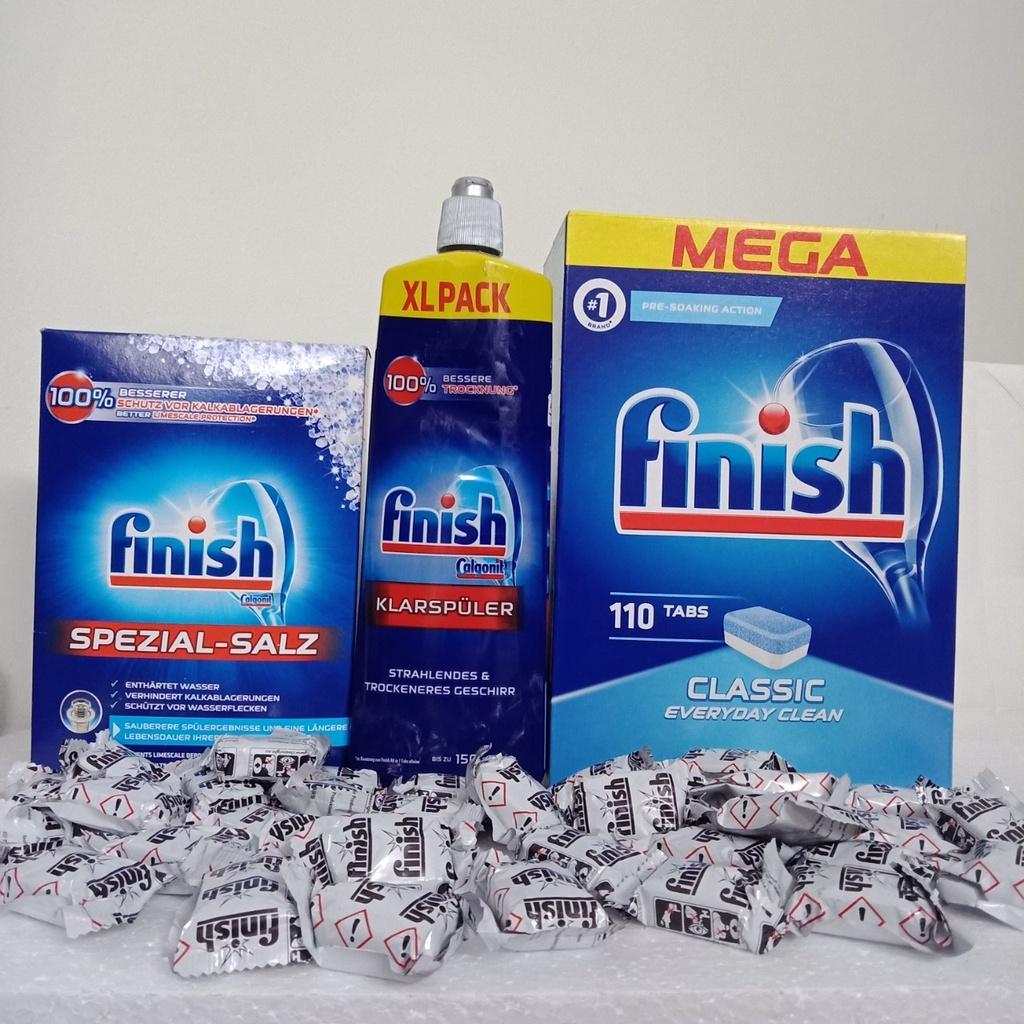 Combo 110 Viên rửa bát Finish+750ml Nước làm bóng+muối finish 1,2kg NK CHÂU ÂU ( DÙNG CHP MÁY RỬA CHÉN BÁT )