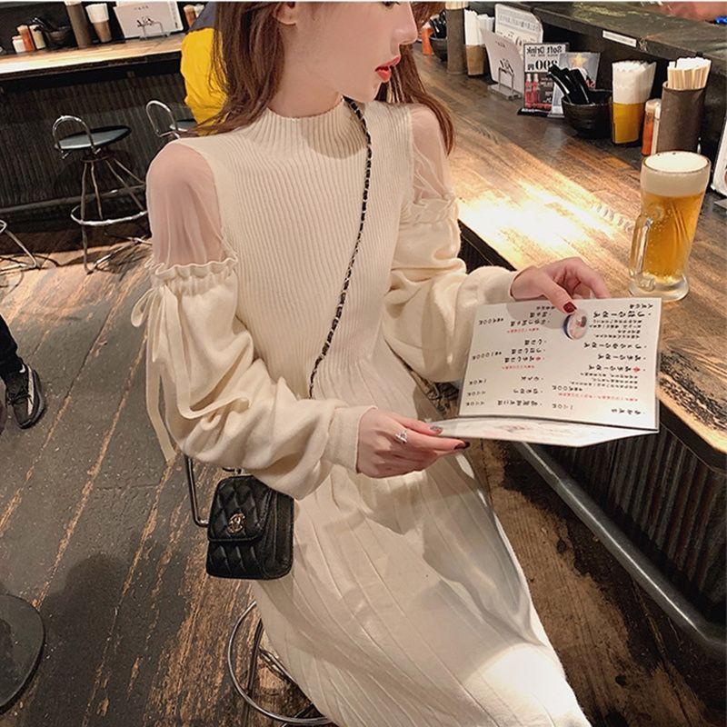 ĐẦMVáy len suông dài tay bo, đầm suông thun len gân dáng dài thu đông 3 màu xinh xắn