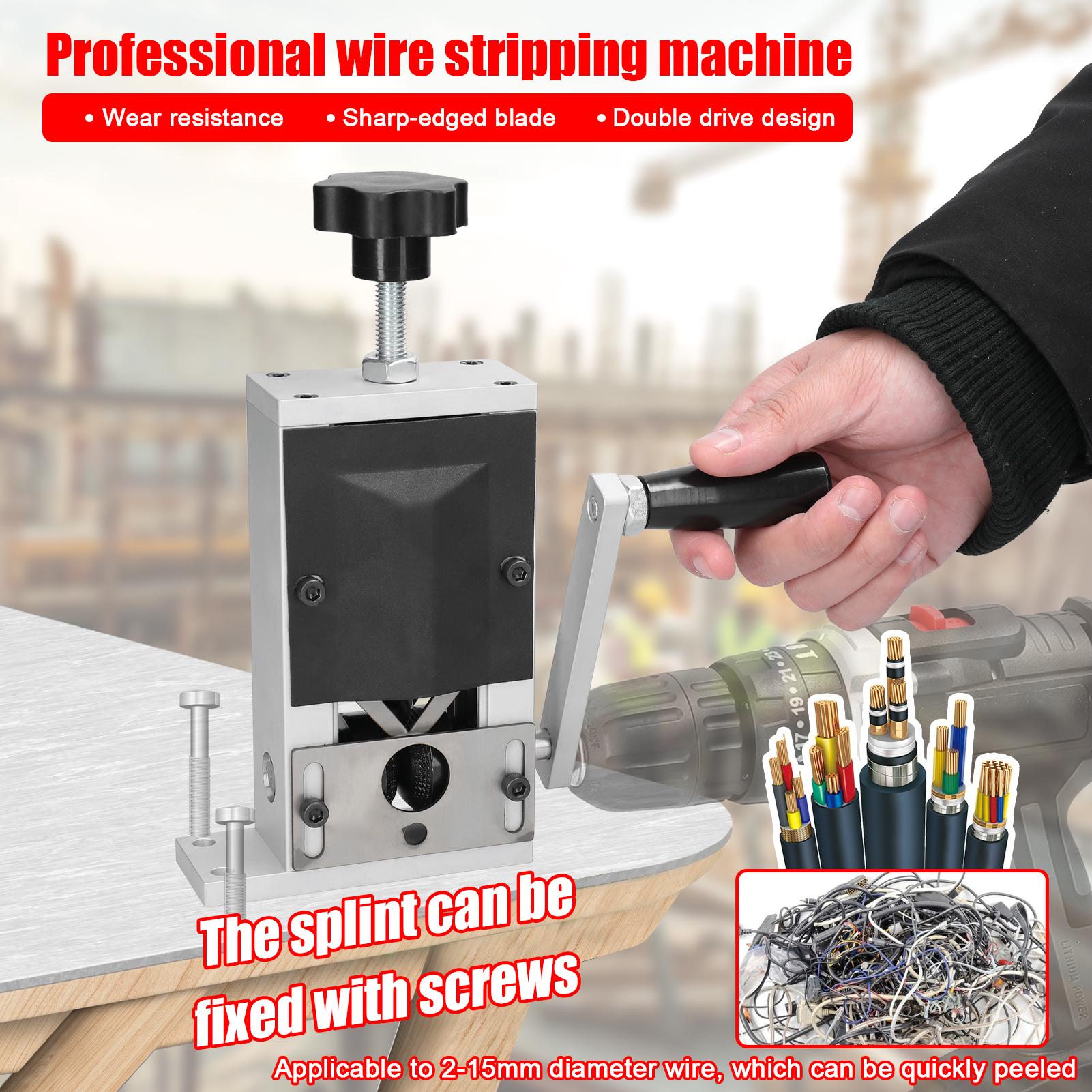 Portable Household Wire Stripper Aluminum Alloy Manual Wire Stripping Tool Cable Peeling Machine with Hand Crank Use with Hand Electric Drill for 2-15mm Wire