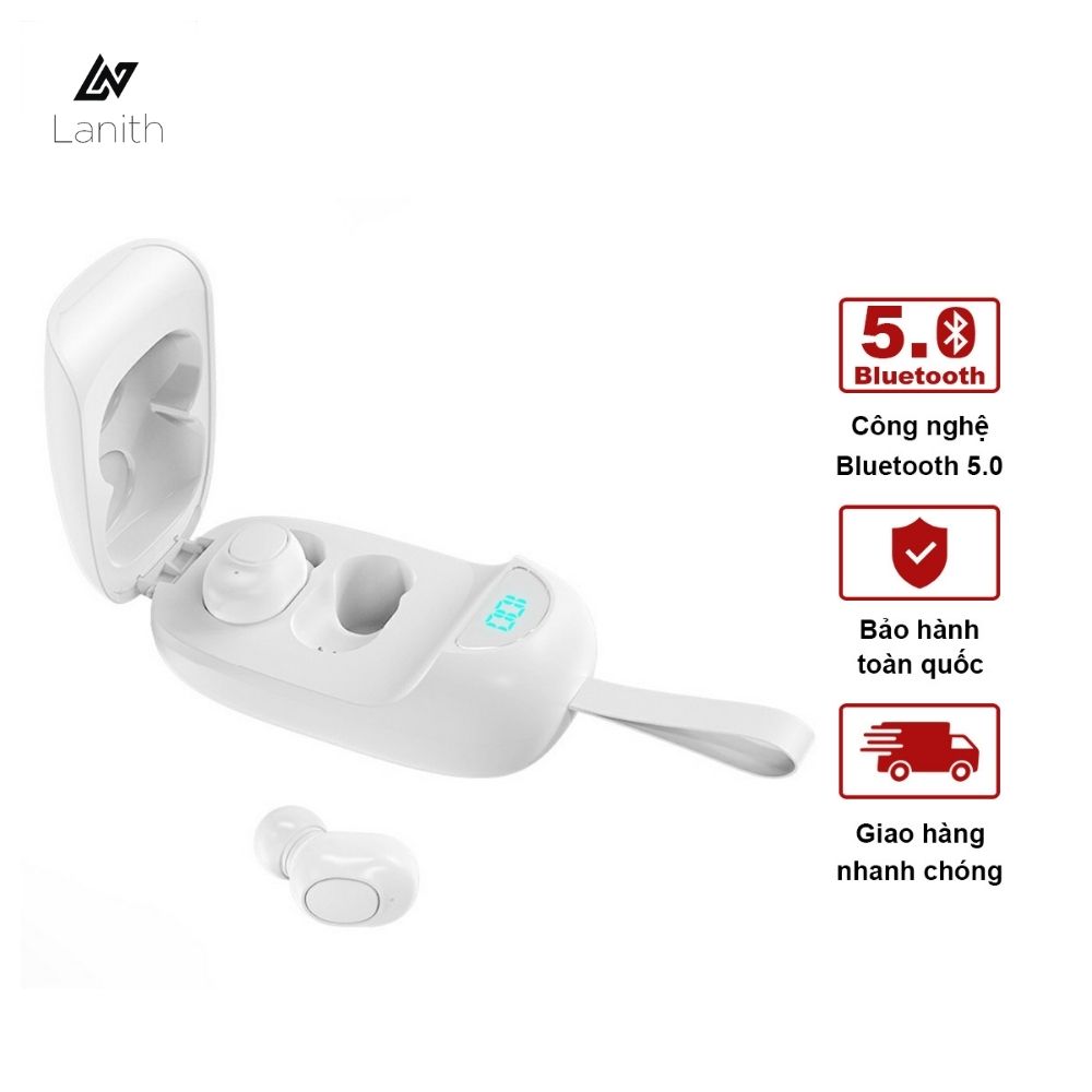 Tai Nghe Bluetooth LANITH LB60 TWS 5.0 - Tai Nghe Nhét Tai Không Dây - Âm Thanh Vượt Trội, Không Bị Nhức Tai - Thiết Kế Nhỏ Gọn, Tiện Lợi - Có Micro, Sạc Hộp, Chống Thấm Nước - Hàng Nhập Khẩu - TAI0LB60