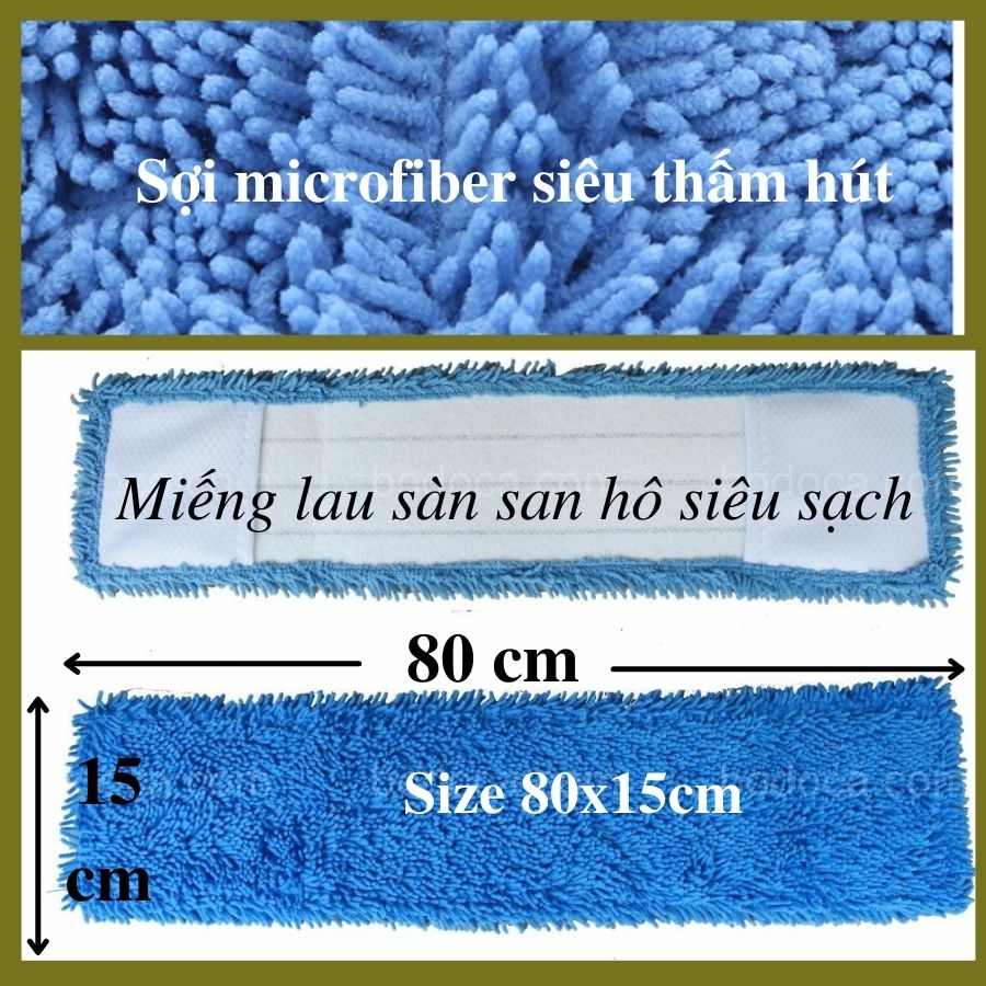 Bông lau nhà thay thế-Tấm lau san hô 80cm thay thế cho cây lau công nghiệp bông san hô sợi microfiber 360 siêu sạch siêu thấm hút