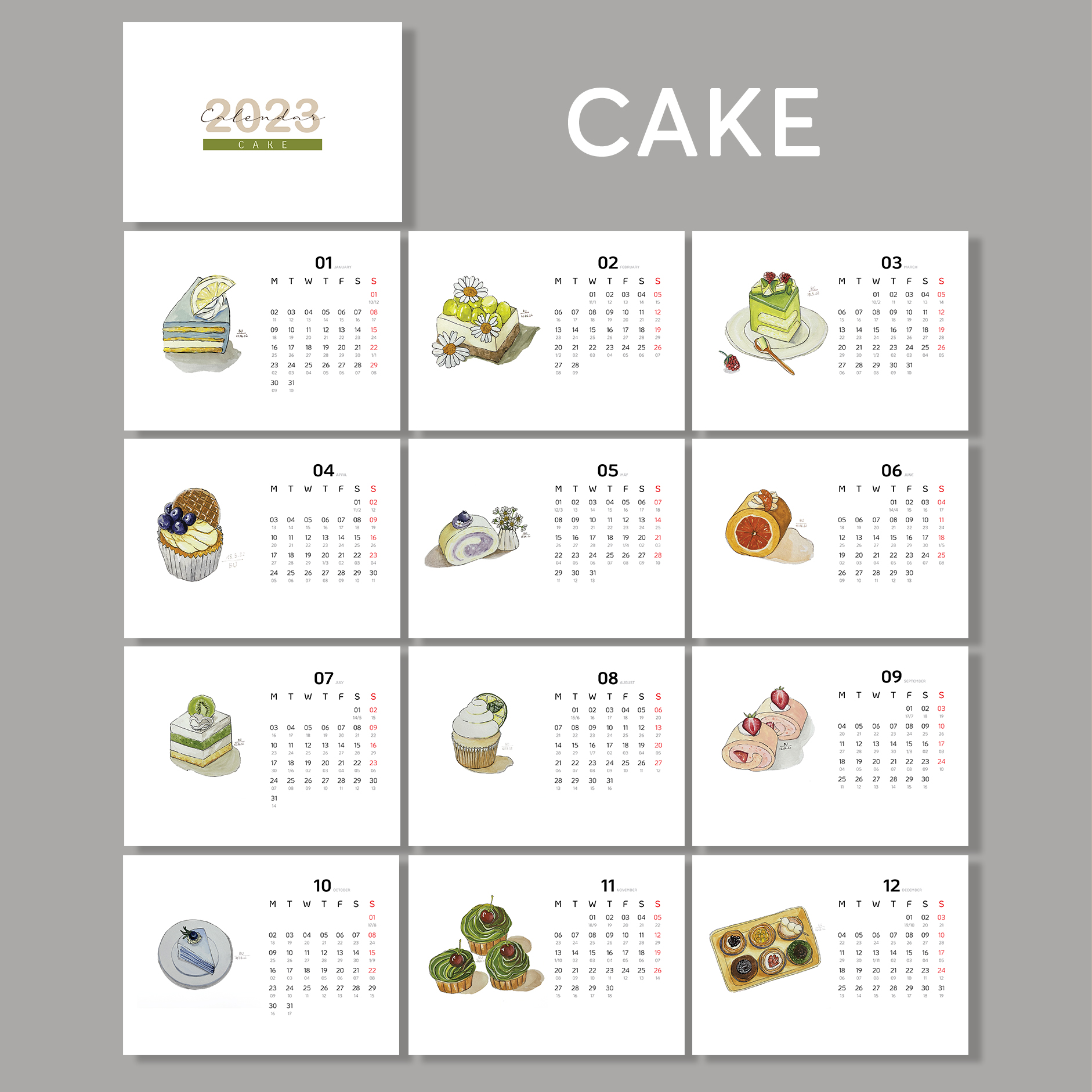 [STHM stationery ] - Lịch bàn đế gỗ 2023 - Cake - Tặng 12 sticker - Giấy mỹ thuật 220gsm - Có lịch âm dương