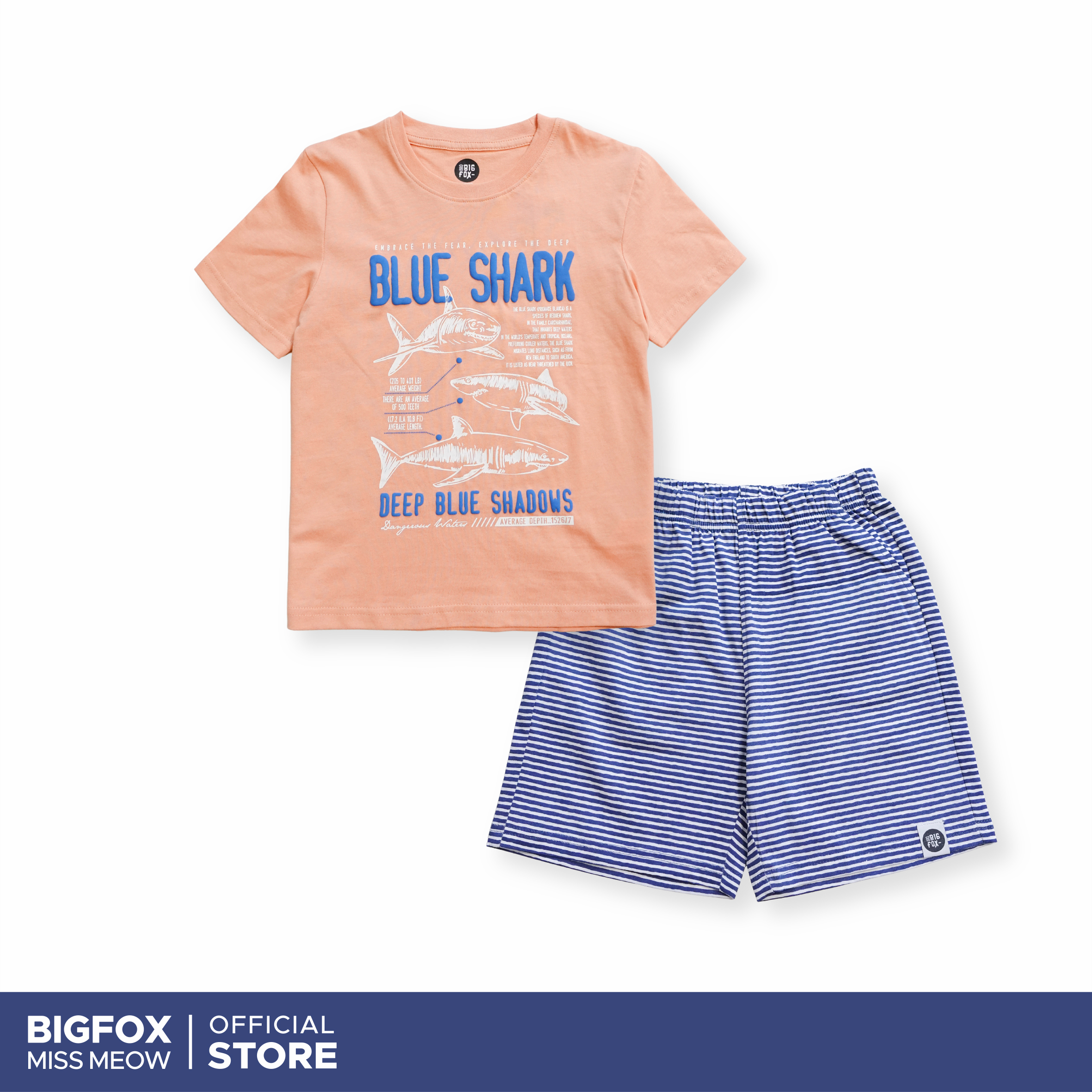 Bộ đồ bé trai ngắn tay Bigfox Miss Meow size đại mùa hè mặc nhà vải cotton cho trẻ em 3-11 tuổi 35kg