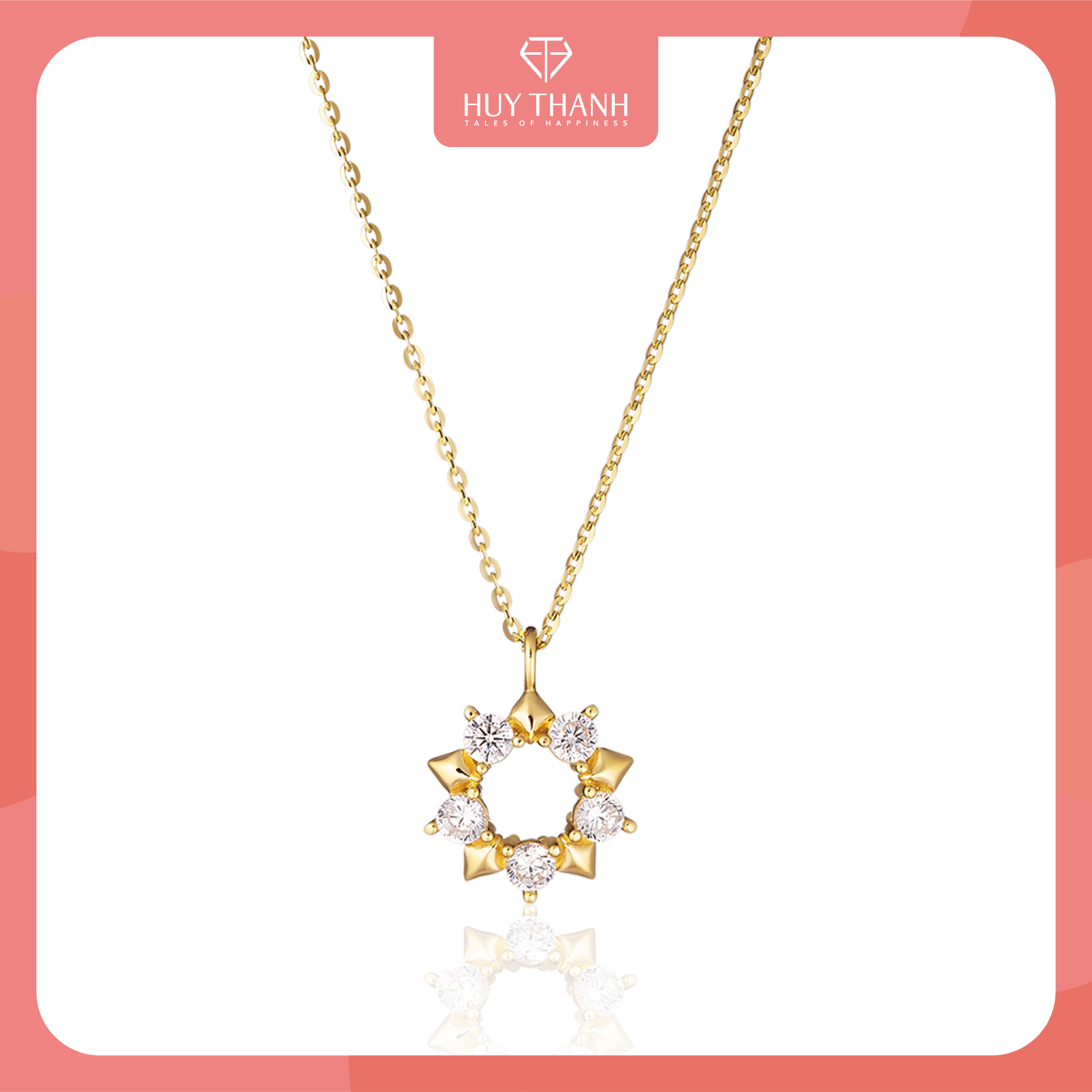Dây Chuyền Vàng 14K Thiết Kế Hình Mặt Trời Đính Đá CZ Cao Cấp Lấp Lánh DCPTB300 Huy Thanh Jewelry