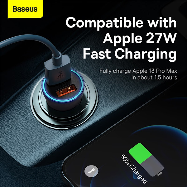 Tẩu Sạc Ô Tô Baseus Golden Contactor Max Dual Fast Charger Car Charger 60W - Hàng chính hãng