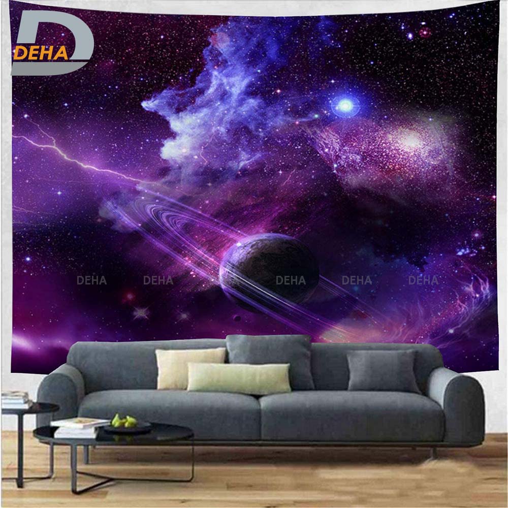[Kèm đồ treo] Thảm tranh vải treo tường in màu trang trí phòng ngủ, giường, decor phòng khách hoạ tiết không gian, ngân hà, vũ trụ, hành tinh, vì sao, trái đất Fantasy Space Tapestry Wall Hanging Trippy Galaxy Planet Wall canvas