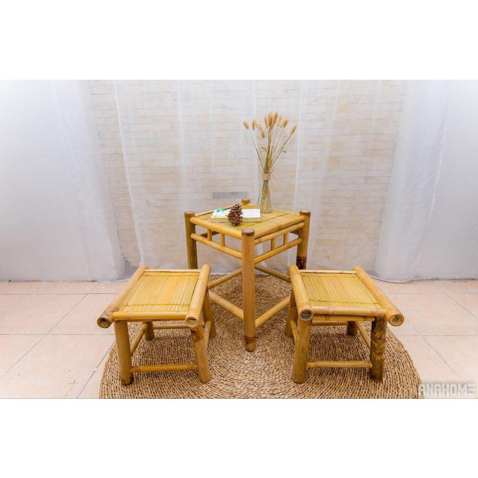 Combo bàn ghế tre nhỏ gọn đơn giản, phù hợp mọi không gian decor gia đình / ban công