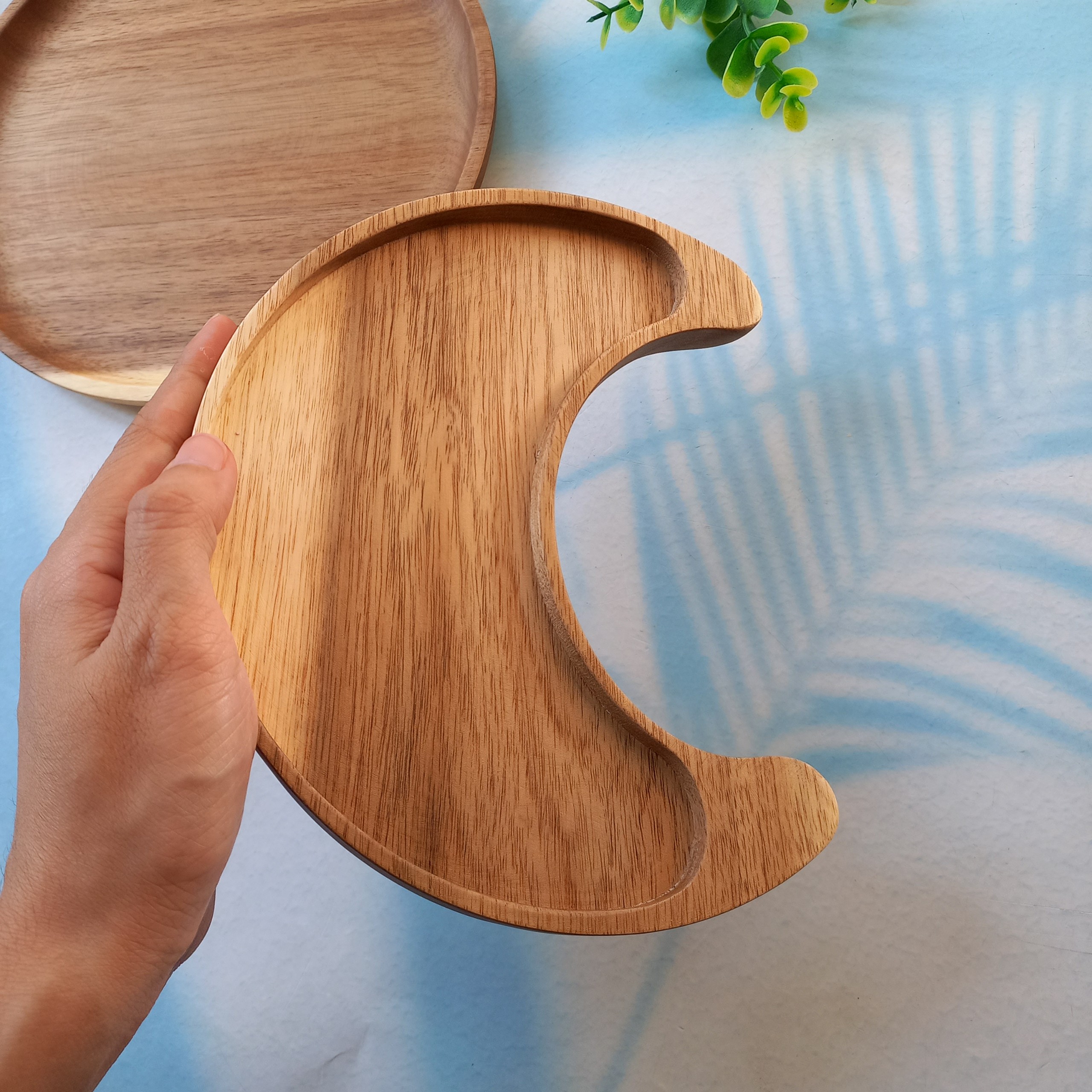 Set Đĩa Khay Gỗ Keo Mặt Trời Mặt Trăng Độc Lạ Của Vitrapro, Đĩa Đựng Bánh Kẹo, Hạt, Hoa Qủa Sấy, Decor Đẹp
