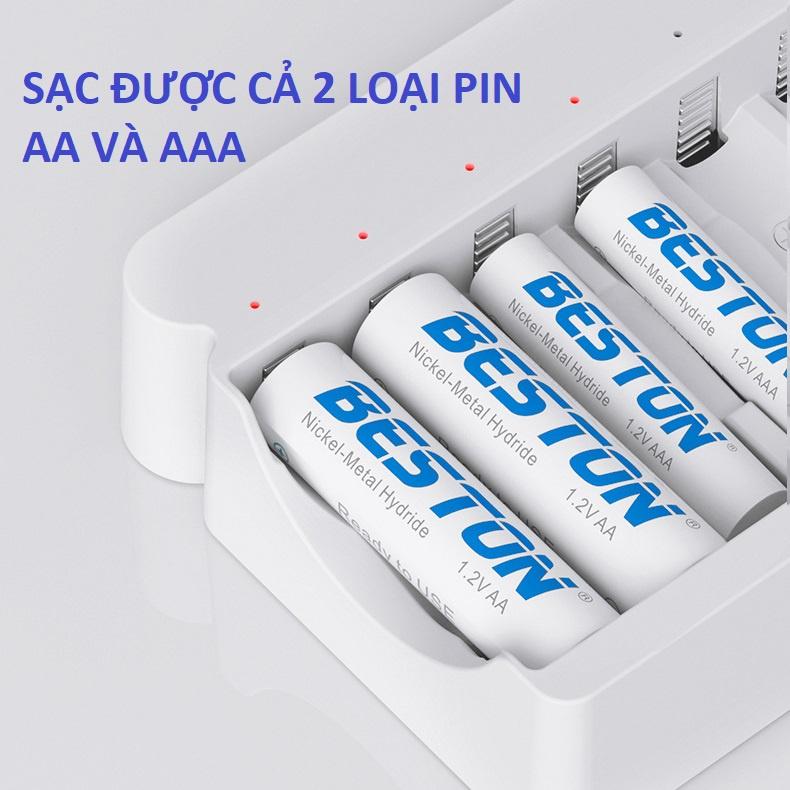 Bộ Sạc pin 12 khe AA AAA Beston C9025 sạc nhanh, tự ngắt khi đầy, đèn LED báo thông minh, dùng cho micro ,remote,đồ chơi