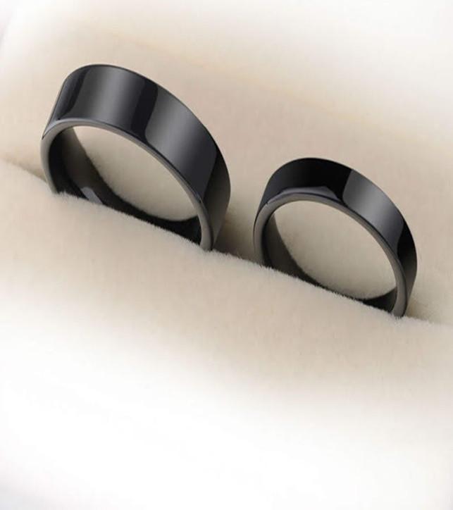 Nhẫn cặp inox mạ carbon nano đen trơn NC132 không teng không gỉ