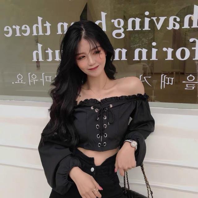 Áo trễ vai đan dây phong cách Ulzzang Hàn Quốc
