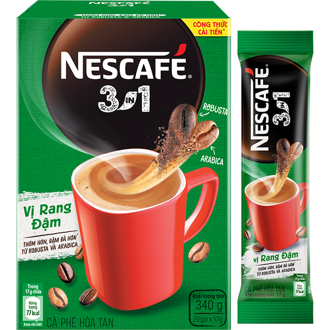 Combo 2 hộp cà phê hòa tan Nescafé 3in1 vị rang đậm - công thức cải tiến (Hộp 20 gói) - [Tặng 1 bình Inochi]