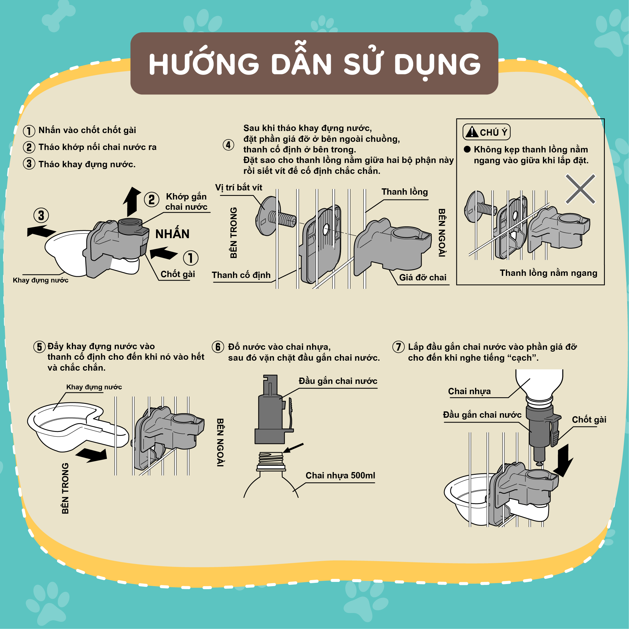 Khay tự cấp nước gắn chuồng cho thú cưng RICHELL Nhật size M Nâu | Pet