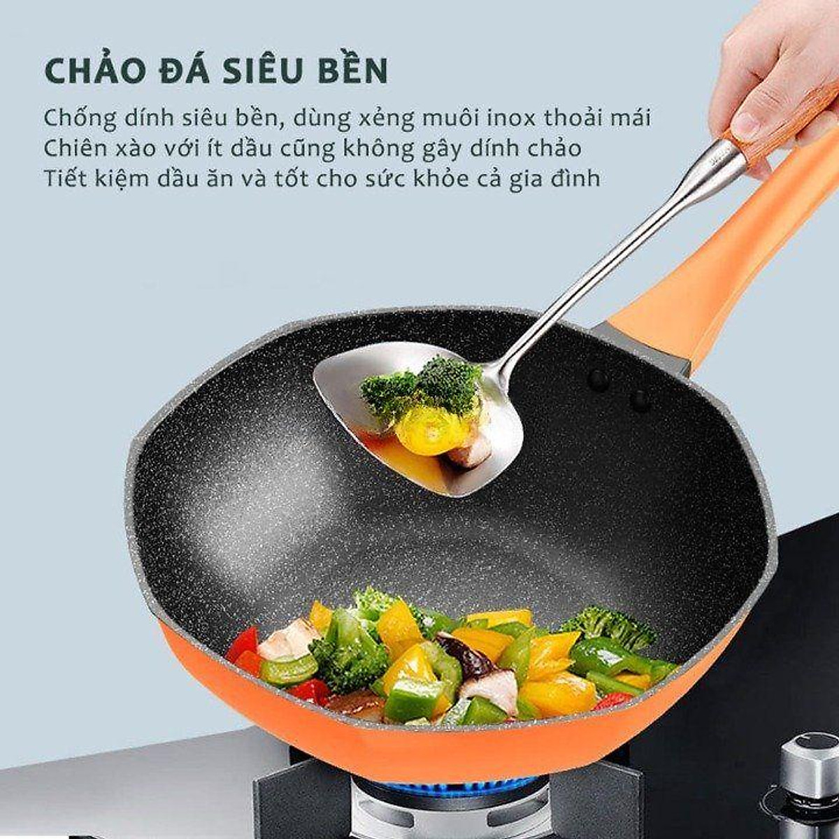 Chảo bát giác sâu lòng có kèm nắp kính cường lực trong suốt đường kính 32cm, dễ dàng nấu và chế biến các món xào, rán đa năng - Chảo chống dính đáy từ cao cấp dùng cho mọi loại bếp