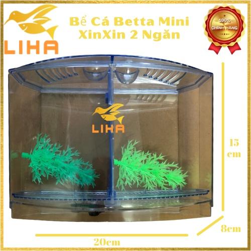 Bể Cá Betta Mini XinXin 2 Ngăn Size 20x8x15cm - 2 in 1 Hồ Nhựa Mica Nuôi Cá Để Bàn