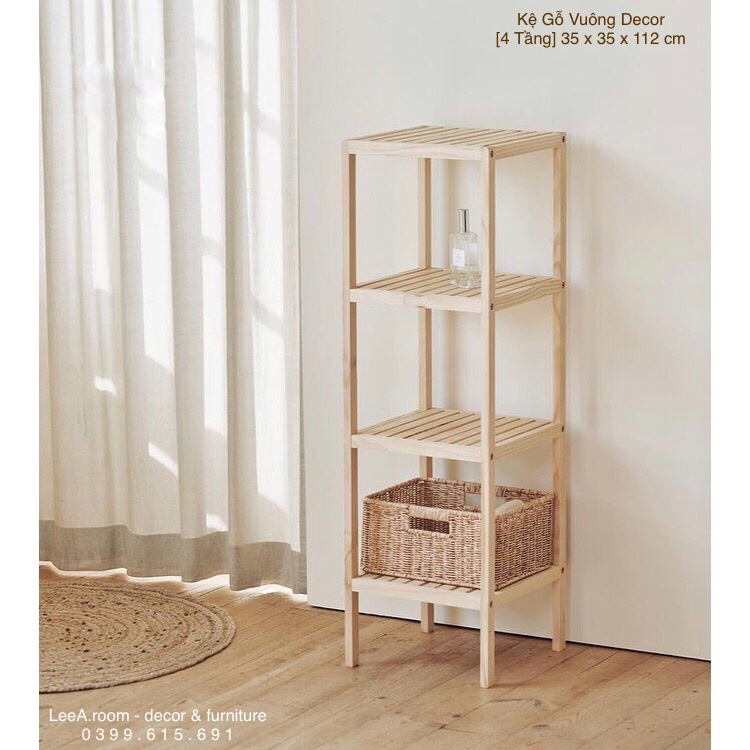 KỆ VUÔNG DECOR 4 TẦNG KIỂU HÀN - WOODEN SHELF 4F - MÀU GỖ TỰ NHIÊN