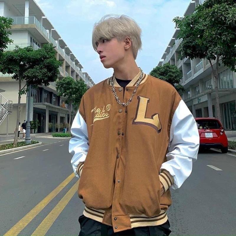 Áo Khoác Nam ANARCHY VARSITY BOMBER  Unisex - Áo Khoác Bóng Chày Nỉ Nhung - Chữ L Phong Cách