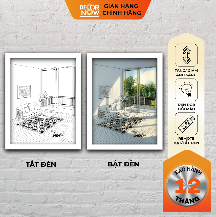 Tranh Bật Đèn,Tranh Quang Chiếu DECORNOW Tăng/Giảm Ánh Sáng, Đổi Màu, Điều Khiển Bât/Tắt Bằng Remote DCN-QC1