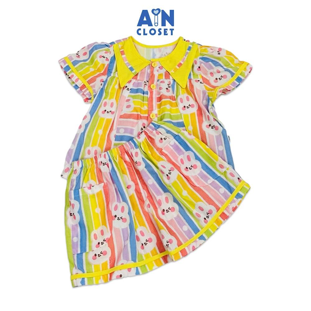 Bộ quần áo Ngắn bé gái họa tiết Thỏ Kẻ Vàng cotton - AICDBGGXDHEX - AIN Closet