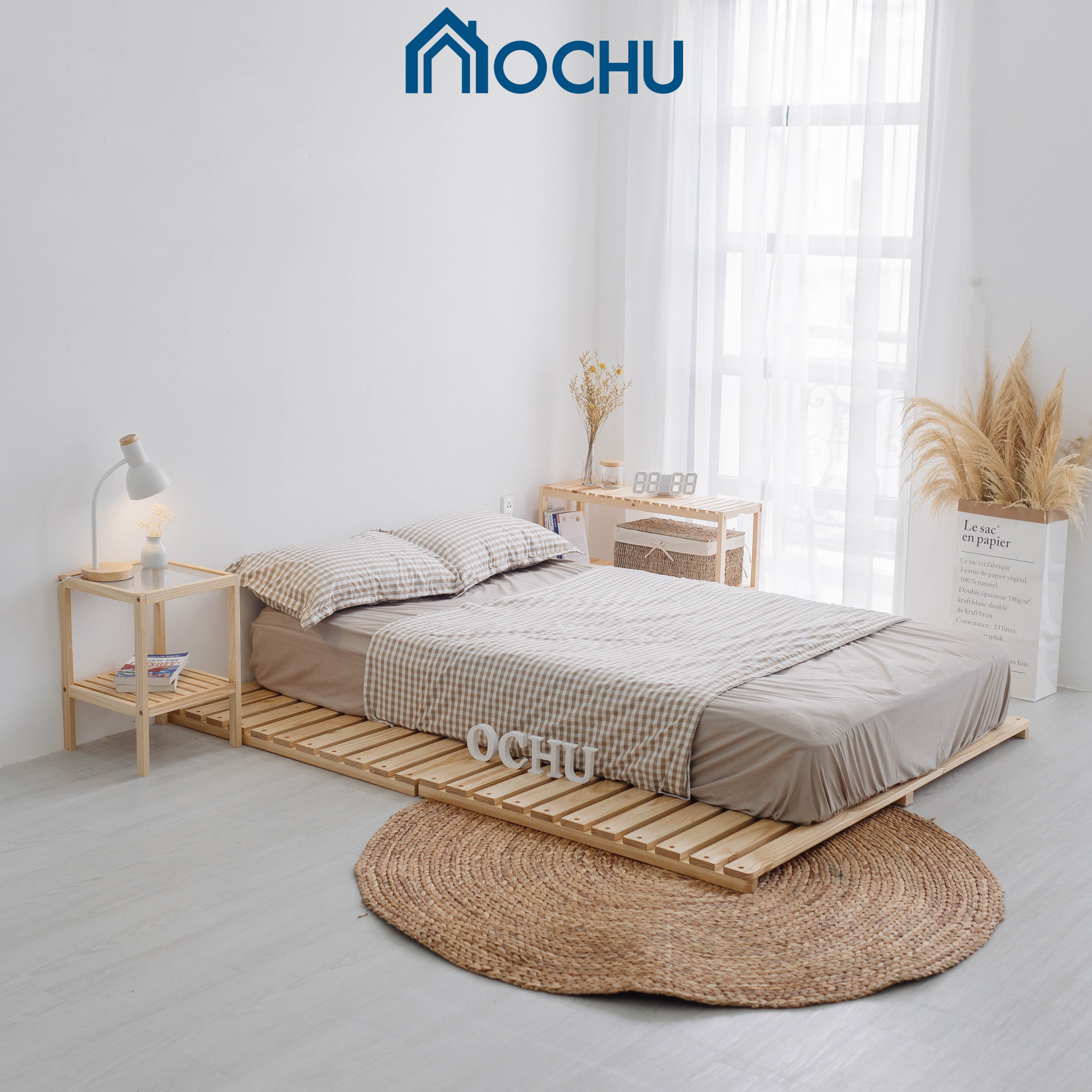 Giường Ngủ Pallet Gỗ Thông OCHU - Nancy Bed - Natural - 2m2*2m